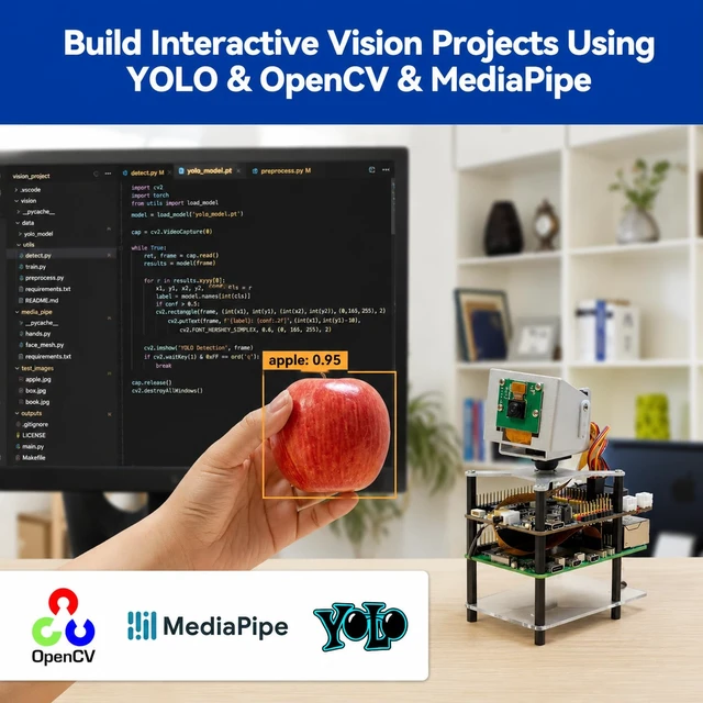 Alt view image 7 of 7 - SunFounder AI Fusion Lab Kit for Raspberry Pi 5/4/3B+/Zero 2w, LLMs ChatGPT/Gemini/Grok, YOLO&OpenCV & MediaPipe, Python, Video Courses for Beginners Engineers