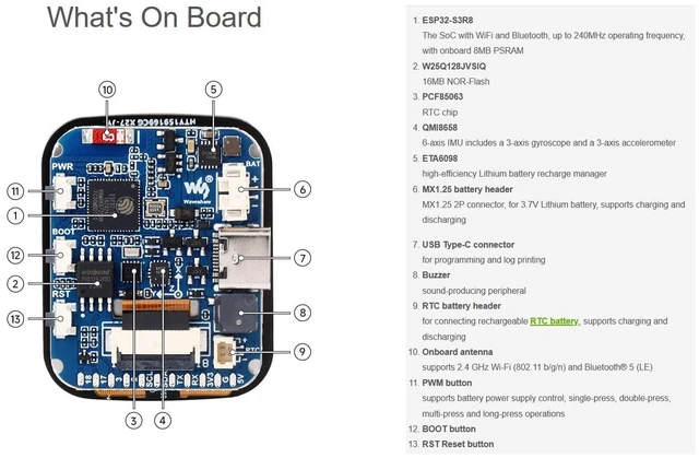 Alt view image 5 of 7 - ESP32-S3 MCU Board with 1.69inch LCD Touch Display, 240×280 Pixels 262K Color, Support 2.4GHz Wi-Fi & Bluetooth 5, 32-Bit LX7 Dual-Core Processor