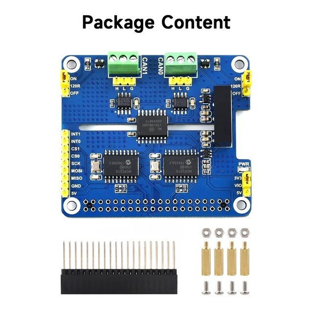 Alt view image 2 of 7 - Waveshare 2-Channel Isolated CAN Bus Expansion HAT, Compatible with Raspberry Pi 5/4B/3B/Zero/Zero W/Zero 2W/Pico/Pico W/Pico WH,MCP2515 + SN65HVD230 Dual Chips Solution, Multi Protection Circuits