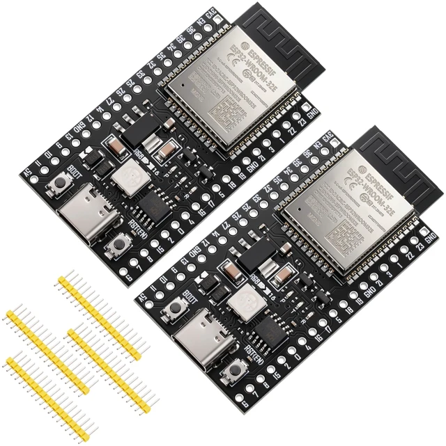 Main image of 2 Pack ESP32-DevKitC-32E Development Board for IoT Smart Home/Industrial Control, Dual-Core 240MHz Wi-Fi + Bluetooth 5.0 with USB-C, Original ESP32-WROOM-32E Module (Arduino/Python/IDF) (8M)