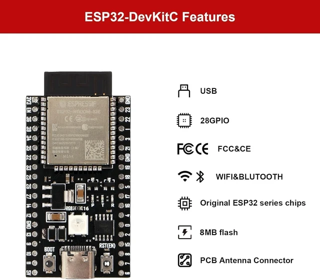 Alt view image 3 of 7 - 2 Pack ESP32-DevKitC-32E Development Board for IoT Smart Home/Industrial Control, Dual-Core 240MHz Wi-Fi + Bluetooth 5.0 with USB-C, Original ESP32-WROOM-32E Module (Arduino/Python/IDF) (8M)