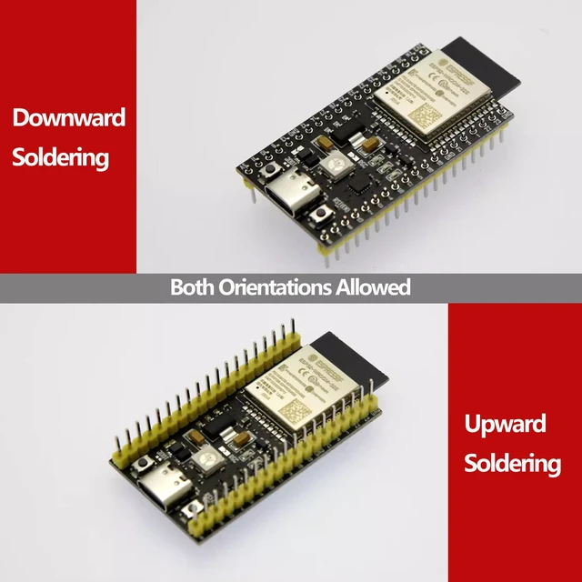 Alt view image 5 of 7 - 2 Pack ESP32-DevKitC-32E Development Board for IoT Smart Home/Industrial Control, Dual-Core 240MHz Wi-Fi + Bluetooth 5.0 with USB-C, Original ESP32-WROOM-32E Module (Arduino/Python/IDF) (8M)