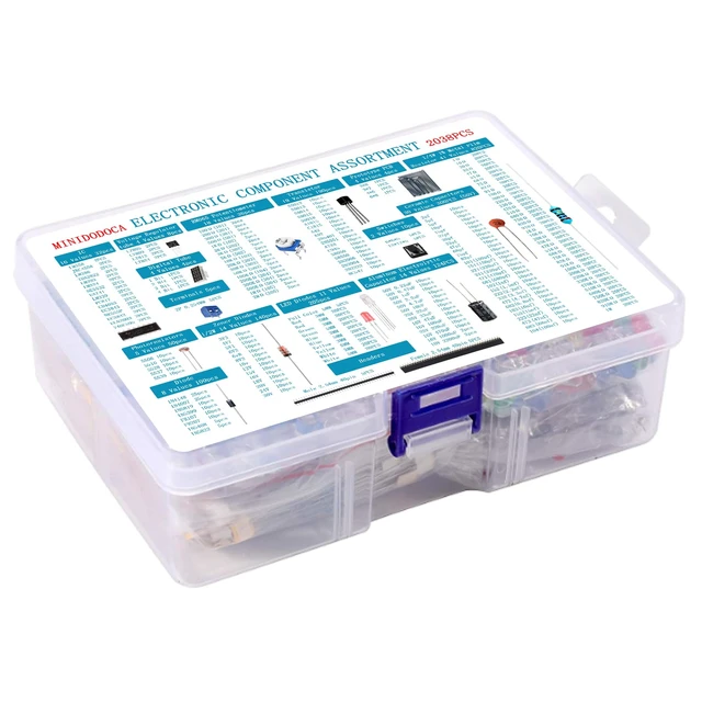 Alt view image 3 of 5 - Minidodoca Electronic Component Kit & Total 2038 Pcs, LED Diodes, Metal Film Resistors, Electrolytic Capacitor Package,Diodes, Ceramic Capacitors,IC,PCB,Digital Tube, Common Transistor Assortment Box