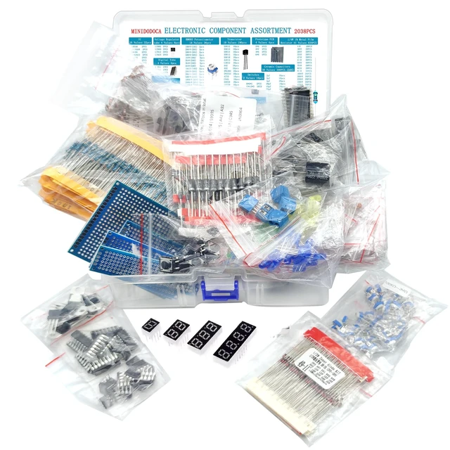 Alt view image 4 of 5 - Minidodoca Electronic Component Kit & Total 2038 Pcs, LED Diodes, Metal Film Resistors, Electrolytic Capacitor Package,Diodes, Ceramic Capacitors,IC,PCB,Digital Tube, Common Transistor Assortment Box