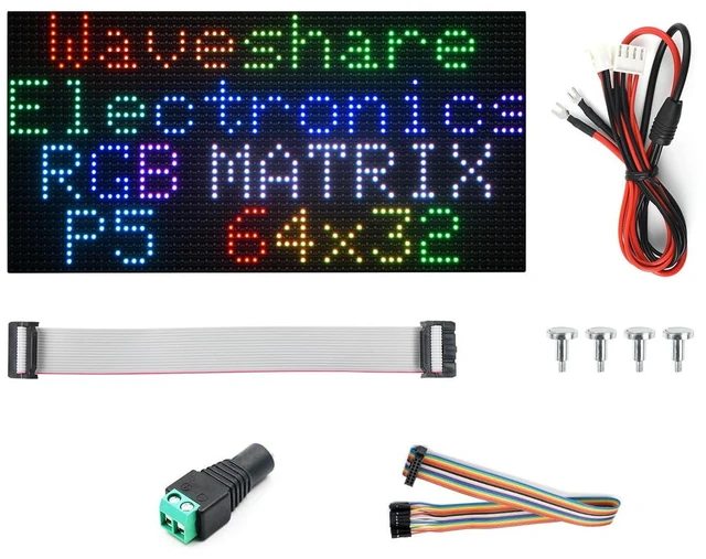 Main image of Waveshare RGB Full-Color LED Matrix Panel, 5mm Pitch, 64×32 Pixels, Adjustable Brightness, Compatible with Raspberry Pi 5/4B/3B/Zero/Zero W/Zero 2W/Pico/Pico W/Pico WH/ESP32
