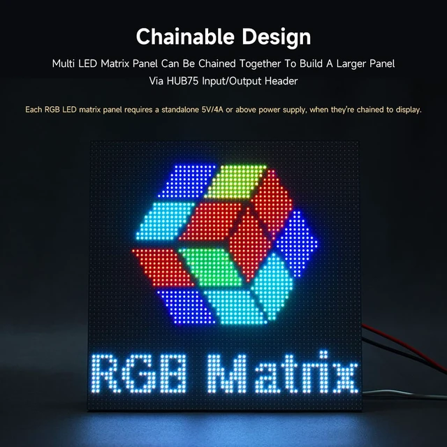 Alt view image 6 of 7 - Waveshare RGB Full-Color LED Matrix Panel, 5mm Pitch, 64×32 Pixels, Adjustable Brightness, Compatible with Raspberry Pi 5/4B/3B/Zero/Zero W/Zero 2W/Pico/Pico W/Pico WH/ESP32