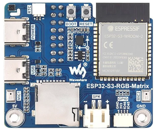 Main image of LED Matrix Controller Board, ESP32-S3 RGB Matrix Driver for HUB75 Panels, Dual Microphones, TF Card Slot, RTC, IMU Sensor, Audio Codec, LVGL Development Board