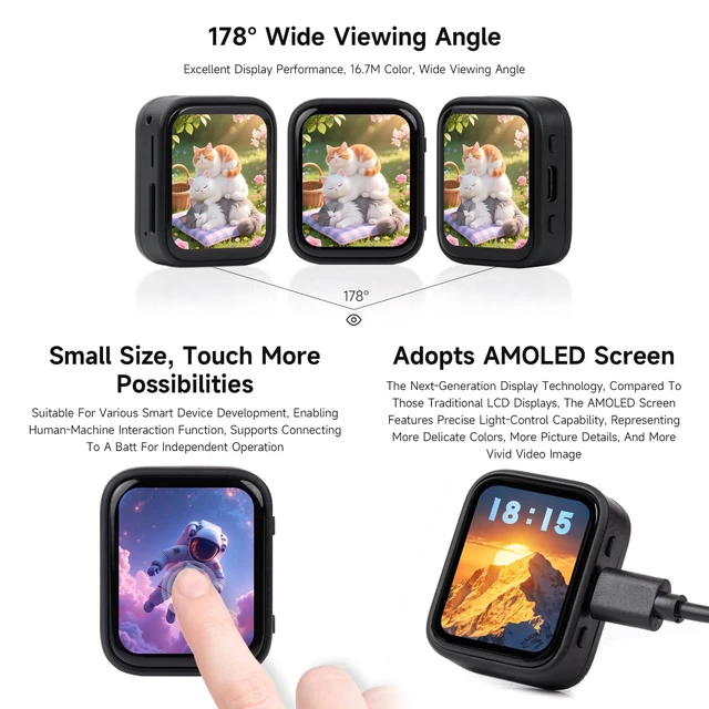 Alt view image 5 of 7 - Waveshare ESP32-C6 1.8inch Touch AMOLED Display Development Board, 368 × 448 Resolution, Supports Wi-F 6, BLE 5 and Zigbee,No Batt