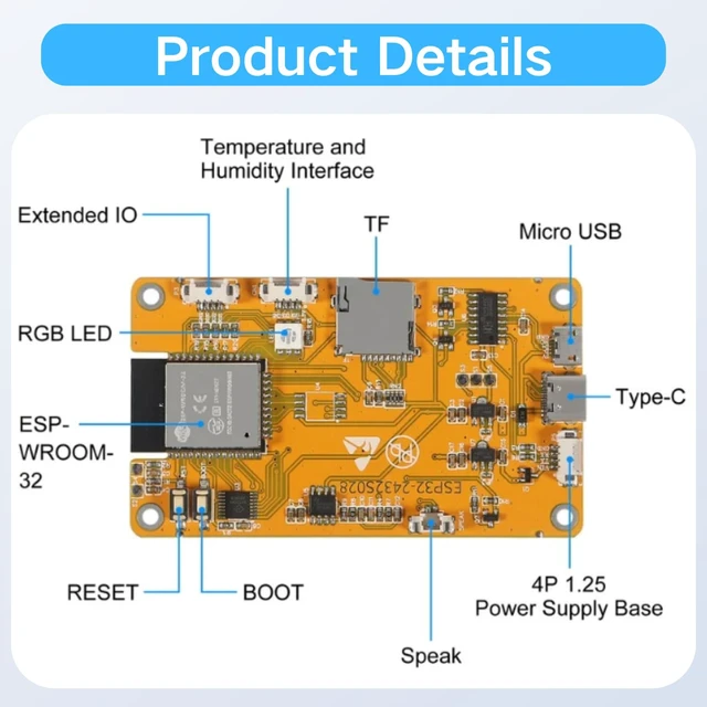 Alt view image 2 of 7 - MELIFE 4PCS 2.8" inch ESP32 Display, ESP32 Module ESP32-2432S028R WiFi+BT Dual-core TFT Module ILI9341 Driver for Arduino IoT, ESP32 Development Board 240X320 Smart LCD Display Screen
