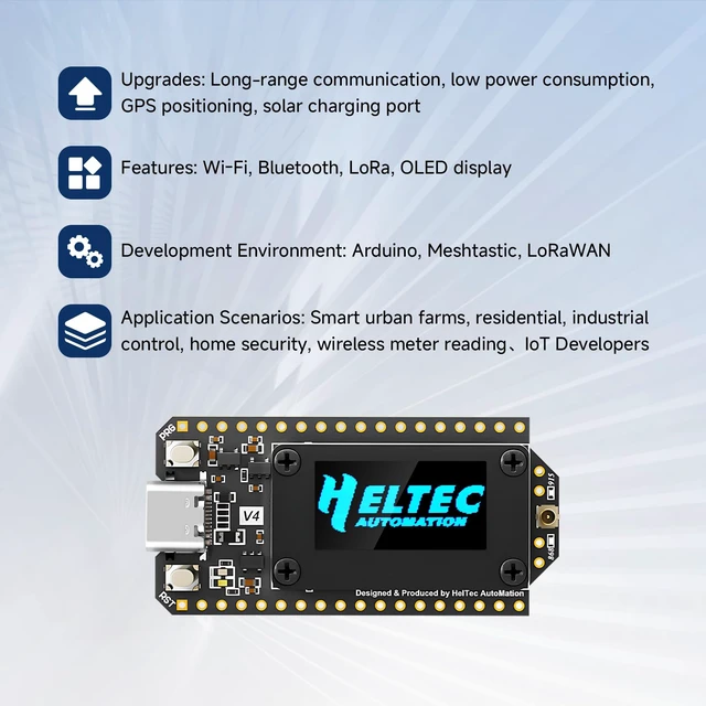 Alt view image 3 of 7 - Meshnology 2Pcs ESP32 LoRa V4 Development Board ESP32-S3 SX1262 LoRa Module | 0.96" OLED Display WiFi Bluetooth 2MB PSRAM 16MB Flash Supports GPS Solar LoRa Antenna for AR duino Meshtastic LoRaWAN IOT