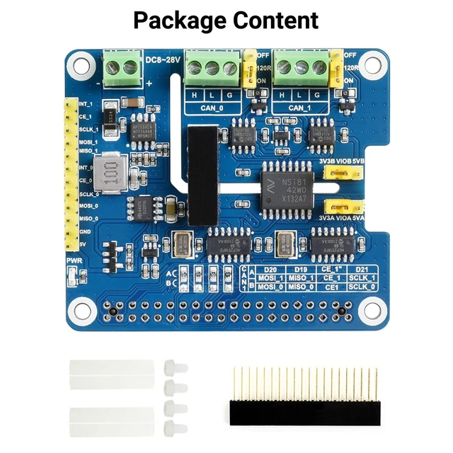 Alt view image 2 of 7 - Waveshare CAN FD Expansion HAT Compatible with Raspberry Pi 2-Channel Isolated