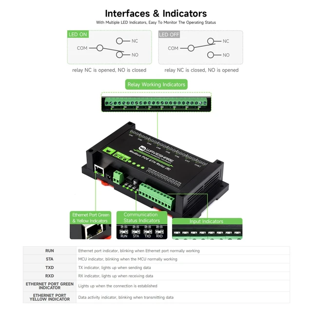 Alt view image 6 of 7 - Waveshare 8-Ch Ethernet Relay Module (B) with Digital Input, Modbus RTU/Modbus TCP Protocol, PoE Port Communication, with Various Isolation and Protection Circuits, Industrial Grade Rail-Mount Case