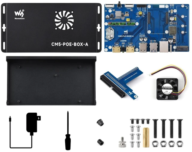 Main image of Waveshare Compute Module 5 IO Board+Case, Compatible with All Variants of Raspberry Pi CM5, with PoE Feature, Bundle with Board+ Case+Power Supply