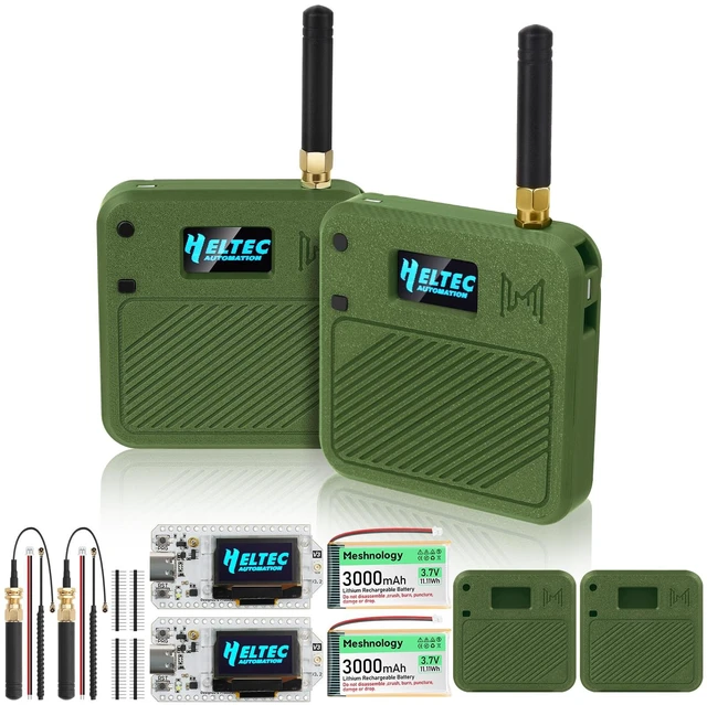 Main image of Meshnology 2 Set ESP32 LoRa V3 Development Board with 915MHz Antenna + 3000mAh Battery + Meshtastic Case, ESP32-S3 SX1262 Integrated WiFi Bluetooth OLED Display for Arduino LoRaWAN IOT (N32, Green)