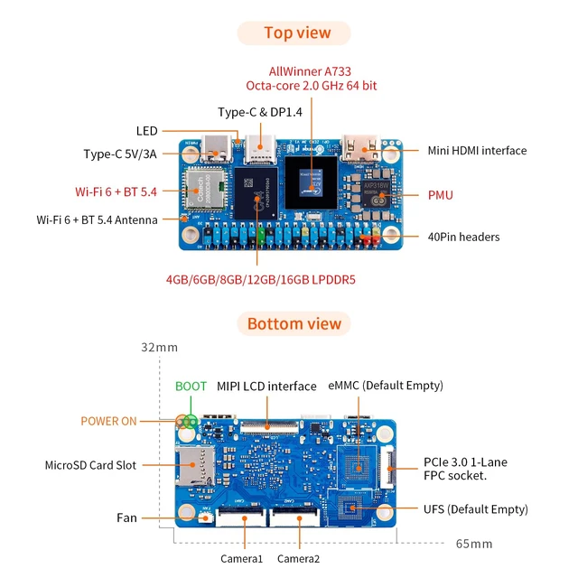 Alt view image 3 of 7 - Orange Pi Zero 3W 6GB LPDDR5 Allwinner A733 Octa Core CPU 3 Tops Single Board Computer, 2.0GHz Frequency WiFi 6 & Bluetooth 5.4 (BLE) Onboard Antenna Support 4K Display Run Android Ubuntu