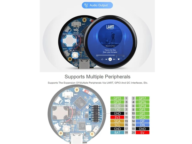 Alt view image 4 of 7 - ESP32-S3 1.46inch Round Display Development Board, 412×412 IPS Touch Screen | 16.7M Color,Onboard Speaker And Microphone,Integrates QSPI Interface Display,Supports WiFi and Bluetooth