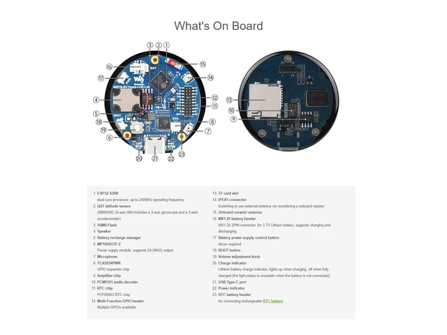 Alt view image 7 of 7 - ESP32-S3 1.46inch Round Display Development Board, 412×412 IPS Touch Screen | 16.7M Color,Onboard Speaker And Microphone,Integrates QSPI Interface Display,Supports WiFi and Bluetooth