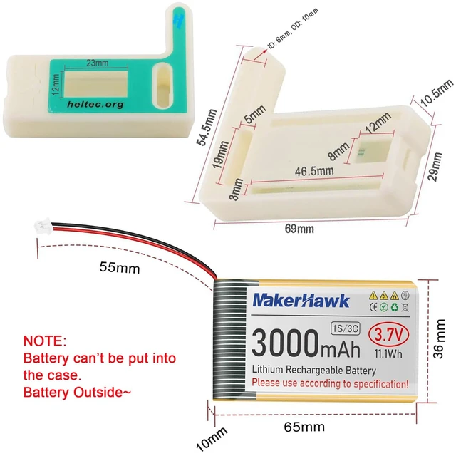 Alt view image 2 of 7 - ESP32 LoRa V3 Module Board with 3000mAh Battery Set - with 915MHz Antenna and SX1262 LoRa V3 Case Devices for Meshtastic Ar duino LoRawan IOT