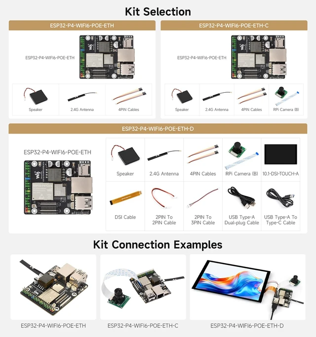 Alt view image 5 of 7 - Waveshare ESP32-P4-WIFI6-POE-ETH High-Performance Development Board, Based On ESP32-P4 and ESP32-C6, Supports Wi-Fi 6 and BLT 5 (LE), PoE Module, Bundle with Speaker and Cables (5 Items)