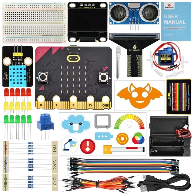 Main image of KEYESTUDIO Micro:bit Basic Starter Kit for Teens & Beginners - Electronics Learning Kit with Sensors, LEDs & Tutorials | STEM Education Projects for Coding(Micro:bit Included)