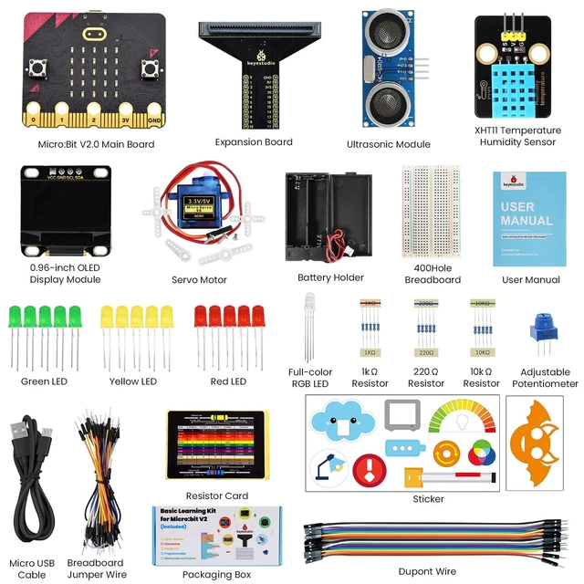 Alt view image 3 of 7 - KEYESTUDIO Micro:bit Basic Starter Kit for Teens & Beginners - Electronics Learning Kit with Sensors, LEDs & Tutorials | STEM Education Projects for Coding(Micro:bit Included)