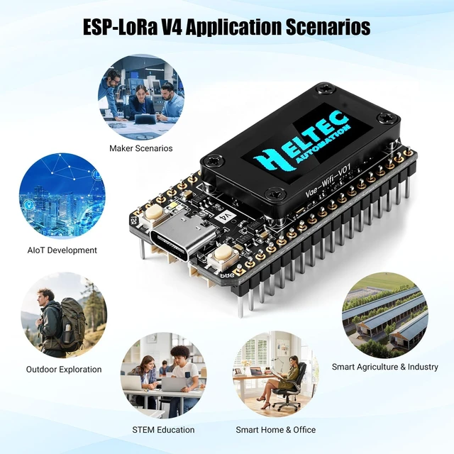 Alt view image 7 of 7 - WiFi LoRa 32 V4 ESP32-S3 Development Board, SX1262 27dBm, OLED, Battery Kit | 915MHz Antenna, Protective Case, 16MB Flash, 2MB PSRAM, USB-C, Solar & GNSS Interfaces