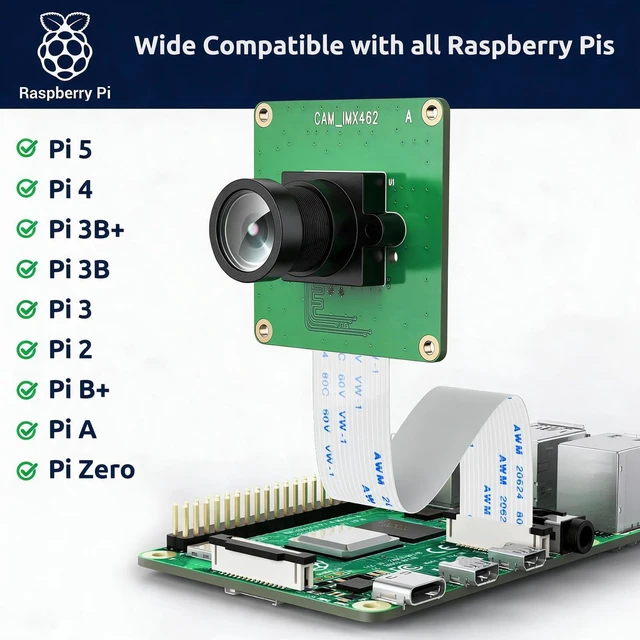 Alt view image 3 of 7 - InnoMaker Raspberry Pi Industrial Camera Module STARVIS IMX462 Color CMOS Sensor 2MP Pixel for All Raspberry Pi, Support Bullseye libcamera and Raspbian Build-in Driver