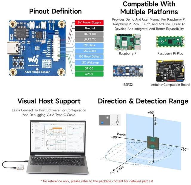 Alt view image 5 of 7 - Waveshare A121 60GHz Mmwave Radar Micro-Motion Detection Module, Based On Pulsed Coherent Radar (PCR) Technology, Supports High-Precision Distance Measurements, with Holder