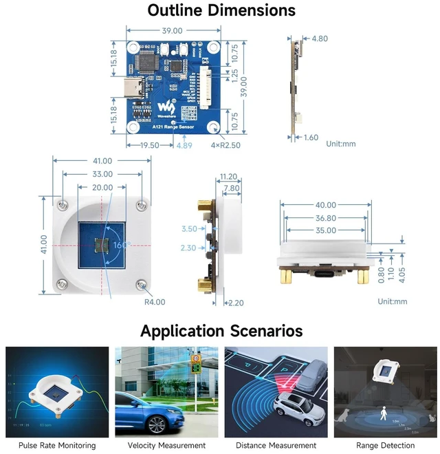 Alt view image 7 of 7 - Waveshare A121 60GHz Mmwave Radar Micro-Motion Detection Module, Based On Pulsed Coherent Radar (PCR) Technology, Supports High-Precision Distance Measurements, with Holder