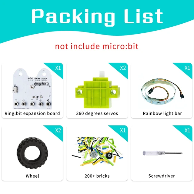 Alt view image 2 of 6 - ELECFREAKS microbit Ring:bit 6-in-1 Starter Kit, Programmable Makecode Coding Learning Kit with 200+ Building Blocks(Without Micro:bit)