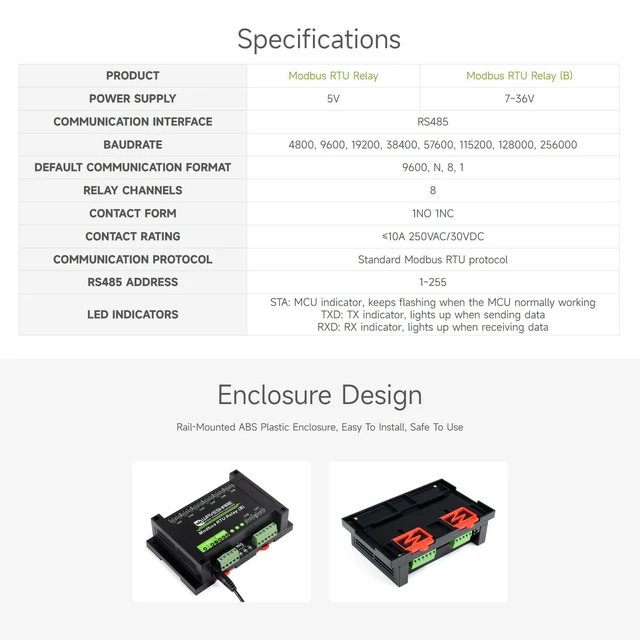 Alt view image 5 of 7 - Waveshare Industrial Modbus RTU 8-Ch Relay Module (B) with RS485 Interface, Multi Isolation Protection Circuits, 7~36V Power Supply