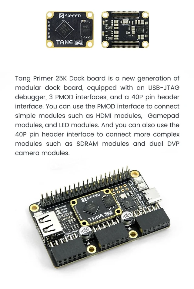 Alt view image 5 of 7 - Sipeed Tang Primer 25K GW5A FPGA Development Board, 64Mbits Linux RISCV Single Board Computer, with MIPI 2.5Gbps Ethernet PMOD Port for FPGA Education, Support SDRAM HDMI Camera Module (PMOD Bundle)