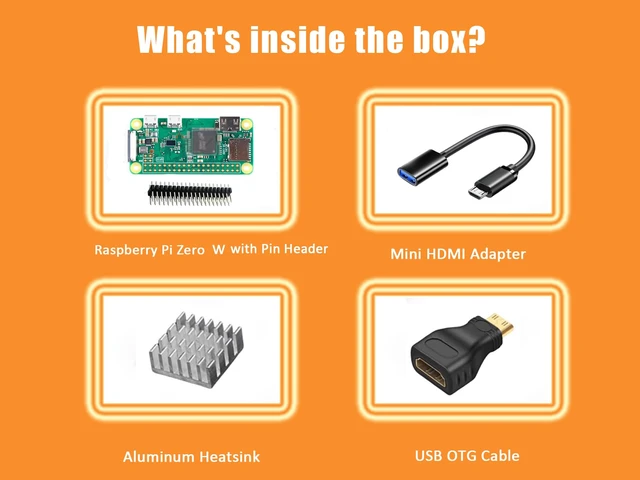 Alt view image 2 of 5 - Vemico Raspberry Pi Zero W Kit | Raspberry Pi Zero W Board, GPIO Headers, Heatsink, Mini Display Adapter & Micro USB OTG Cable Included