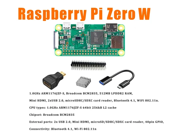 Alt view image 3 of 5 - Vemico Raspberry Pi Zero W Kit | Raspberry Pi Zero W Board, GPIO Headers, Heatsink, Mini Display Adapter & Micro USB OTG Cable Included