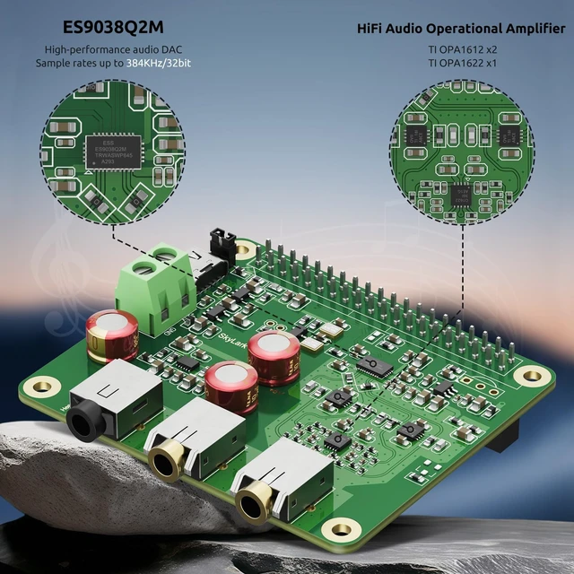 Alt view image 2 of 7 - InnoMaker HiFi DAC Pro Hat with ES9038Q2M Chip for Raspberry Pi 5/4/3B+/3B/Zero - High-Resolution 384KHz/32bit & DSD512 Audio Card, DAC Converter for Volumio, Moode, Headphone & Balanced Output