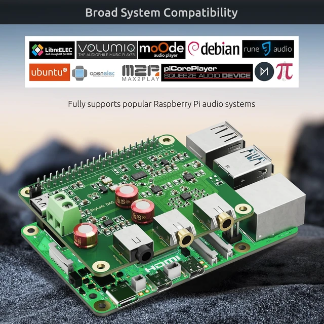 Alt view image 4 of 7 - InnoMaker HiFi DAC Pro Hat with ES9038Q2M Chip for Raspberry Pi 5/4/3B+/3B/Zero - High-Resolution 384KHz/32bit & DSD512 Audio Card, DAC Converter for Volumio, Moode, Headphone & Balanced Output