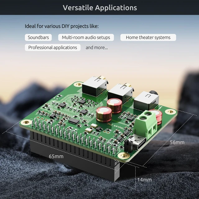 Alt view image 7 of 7 - InnoMaker HiFi DAC Pro Hat with ES9038Q2M Chip for Raspberry Pi 5/4/3B+/3B/Zero - High-Resolution 384KHz/32bit & DSD512 Audio Card, DAC Converter for Volumio, Moode, Headphone & Balanced Output
