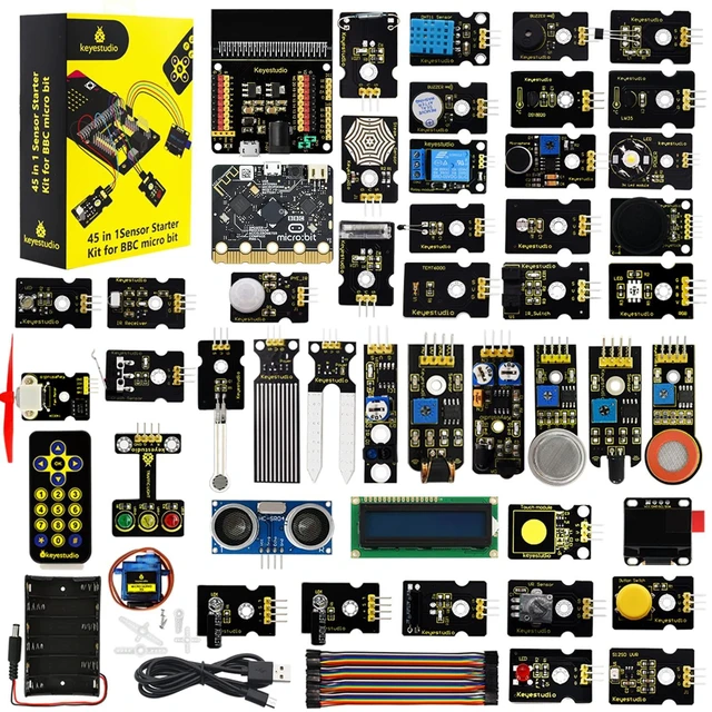 Main image of KEYESTUDIO 45 Sensors Starter Kit with Micro:bit V2.2 for Learning Microbit V2 Coding, Sensor Breakout Board, i2c LCD, OLED Display, Water Sensor, 5v Relay Accessories with Tutorials for Teens Adults