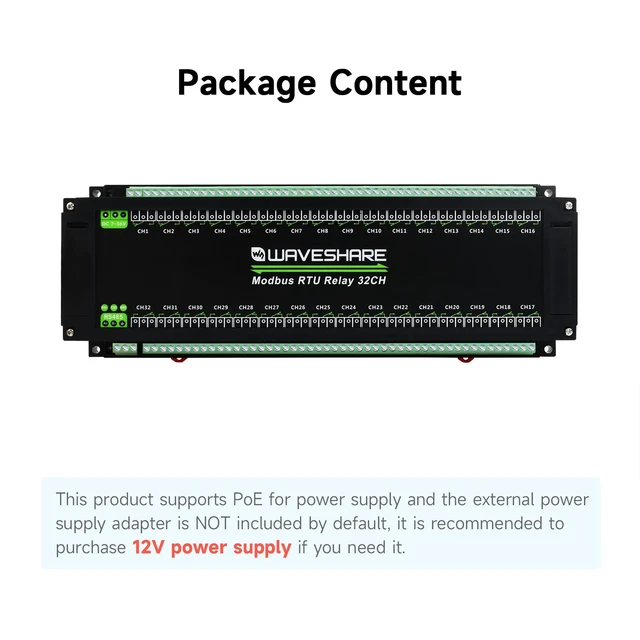 Alt view image 2 of 7 - Waveshare Modbus RTU 32-Ch Relay Module, RS485 Interface, with Multiple Isolation Protection Circuits, Industrial-Grade, Rail-Mount Case