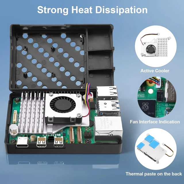 Alt view image 2 of 5 - RasTech Pi 5 Kit 2GB RAM with Pi 5 Case,Active Cooler,Screwdrive and Pi5 2GB Board Included