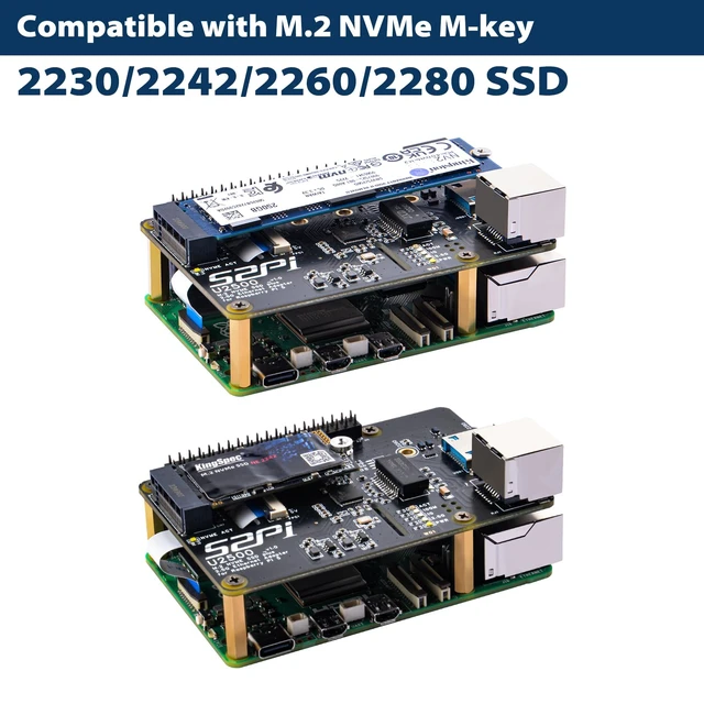 Alt view image 5 of 7 - GeeekPi M.2 NVMe SSD Plus 2.5G Ethernet Adapter for Raspberry Pi 5, W01 U2500 Hat with NVMe SSD Expansion, USB 2.5G Network Port, GPIO Header, Support M.2 NVMe M-Key 2230/2242/2260/2280 SSD