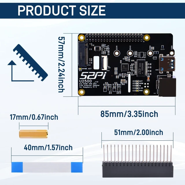Alt view image 7 of 7 - GeeekPi M.2 NVMe SSD Plus 2.5G Ethernet Adapter for Raspberry Pi 5, W01 U2500 Hat with NVMe SSD Expansion, USB 2.5G Network Port, GPIO Header, Support M.2 NVMe M-Key 2230/2242/2260/2280 SSD