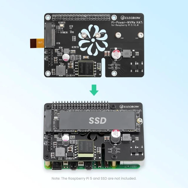 Alt view image 4 of 7 - MazerPi PoE+ M.2 NVMe HAT for Raspberry Pi 5 | 802.3at Ethernet Power and PCIe M-Key SSD Expansion Board, Supports 2230/2242/2260/2280 (Pi 5 and SSD Not Included)
