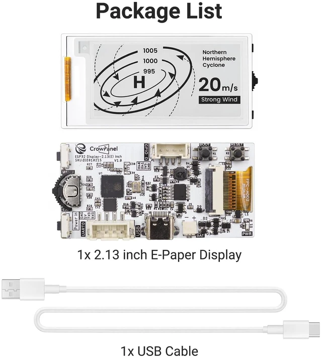 Alt view image 6 of 7 - IoTeikXgo 2.13 Inch E-Ink Display with ESP32-S3 Development Board | Black/White E-Paper Display with 122x250 Resolution, Driven by SPI Interface, Ultra-Low Power (Without Acrylic Case)