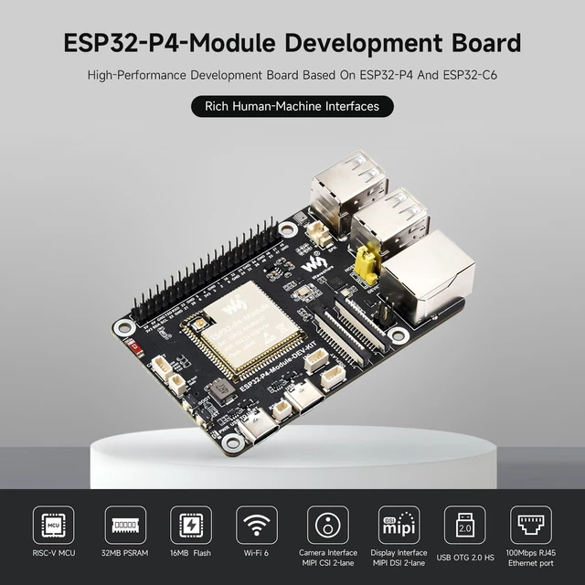 Alt view image 3 of 7 - Waveshare ESP32-P4-Module High-Performance Development Board, Based On ESP32-P4 and ESP32-C6, Supports Wi-Fi 6 and Bluetooth 5/BLE, Includes Speaker