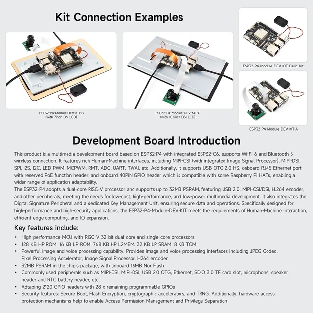 Alt view image 5 of 7 - Waveshare ESP32-P4-Module High-Performance Development Board, Based On ESP32-P4 and ESP32-C6, Supports Wi-Fi 6 and Bluetooth 5/BLE, Includes Speaker