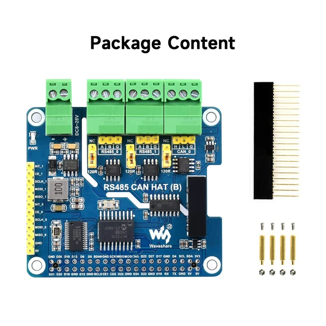 Alt view image 2 of 7 - Waveshare Isolated RS485 CAN HAT B, Compatible with Raspberry Pi 5/4B/3B/Zero/Zero W/Zero 2W/Pico/Pico W/Pico WH, Type 2-Ch RS485 and 1-Ch CAN Multi Protections