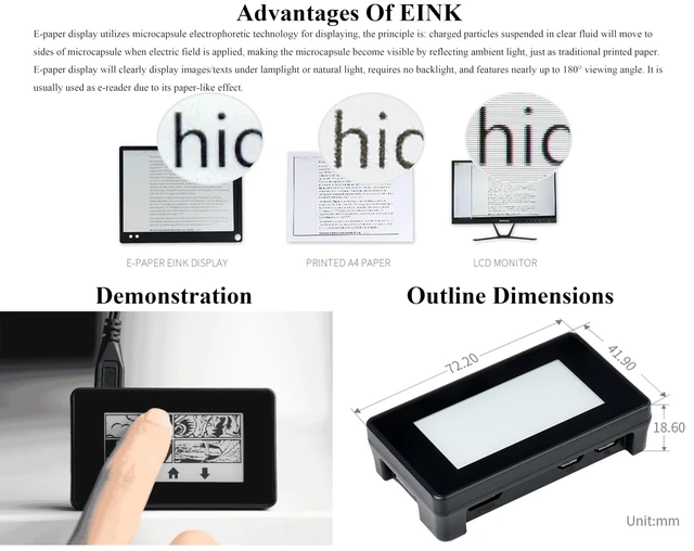 Alt view image 6 of 7 - 2.13inch Touch e-Paper Display with ABS Case for Raspberry Pi Zero 2 W/Raspberry Pi Zero/Pi Zero W/Pi Zero WH, 250x122 Pixels E-Ink, Paper-Like Effect Support Partial Refresh