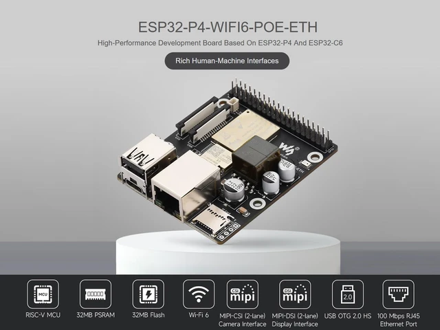 Alt view image 2 of 7 - ESP32-P4-WIFI6-POE-ETH Dev Board Based on ESP32-P4 and ESP32-C6, Supports 2.4GHz Wi-Fi 6 and BLE 5, Integrated PoE Module for Power Supply, with MIPI-CSI/DSI, Ethernet Port, USB OTG 2.0 etc.