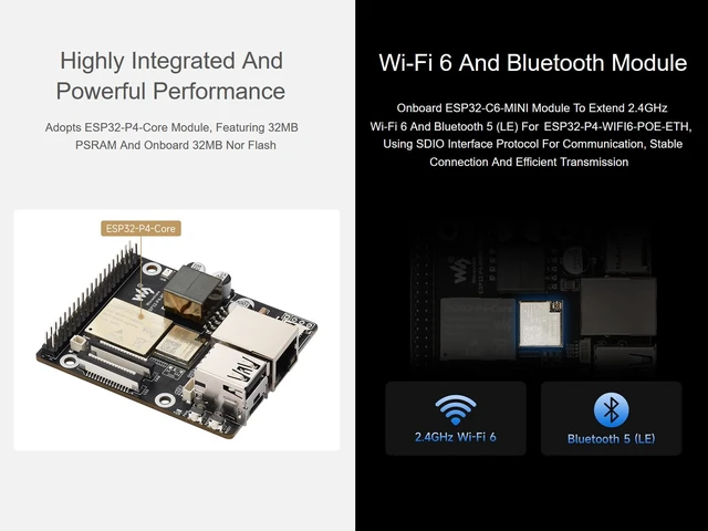 Alt view image 3 of 7 - ESP32-P4-WIFI6-POE-ETH Dev Board Based on ESP32-P4 and ESP32-C6, Supports 2.4GHz Wi-Fi 6 and BLE 5, Integrated PoE Module for Power Supply, with MIPI-CSI/DSI, Ethernet Port, USB OTG 2.0 etc.